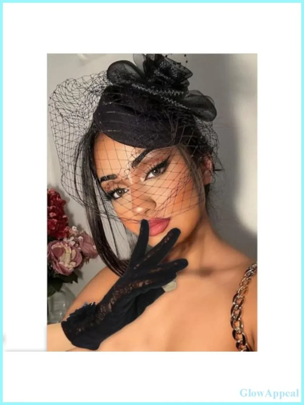 Set of 5 Women's Accessories: Lace Gloves, Feather Hat, Veil for Tea Parties &